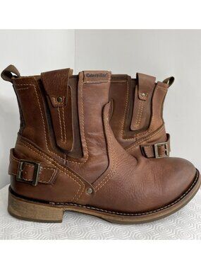 Caterpillar Vinson Leather Buckle Motorcycle Biker Western Ankle Boots Men’s 12